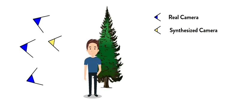 Illustration of synthesized cameras vs reference cameras