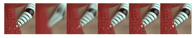 An example of mean estimated reconstructions of a 128x128 image from the dataset. Original (left) followed by models with 25, 100, 250, 750, and 2000 components, i.e. ranging from 1 kernel covering ±655 to ±8 pixels on average. Source: Image by the author.
