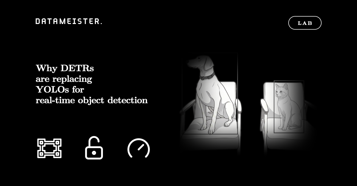 Bounding-box object detection on a living-room photo, labelling a dog, two chairs, and a potted plant each with a confidence score