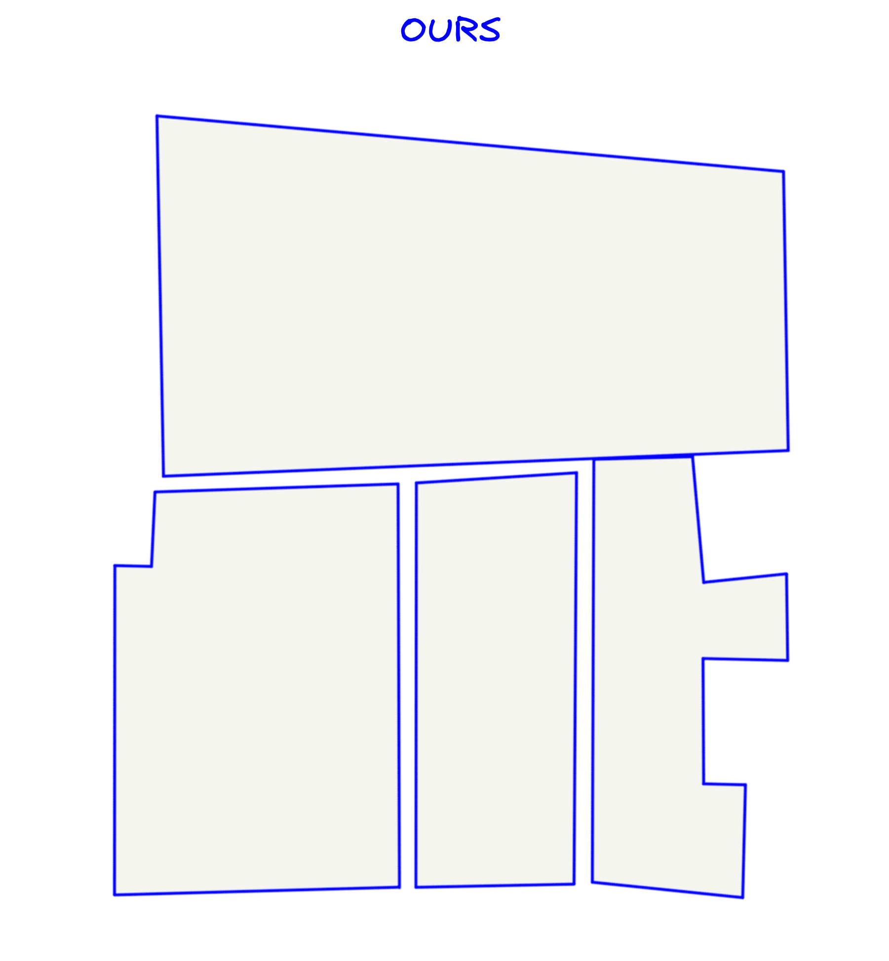 Floor plan from our parametric reconstruction: an angled wall in the top room is preserved.